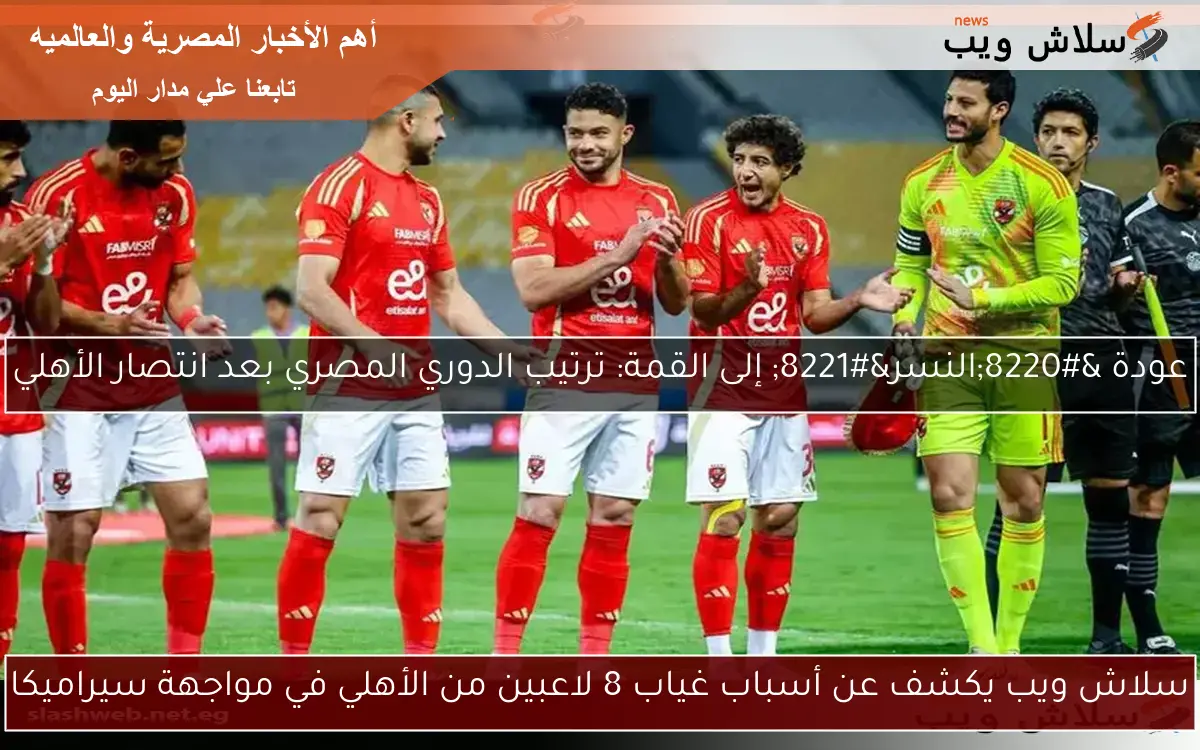 عودة "النسر" إلى القمة: ترتيب الدوري المصري بعد انتصار الأهلي 2 عودة “النسر” إلى القمة: ترتيب الدوري المصري بعد انتصار الأهلي