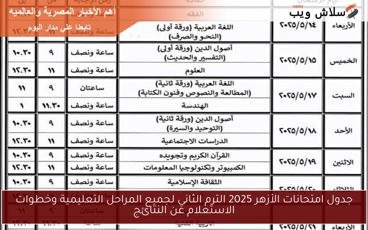 جدول امتحانات الأزهر 2025 الترم الثاني لجميع المراحل التعليمية وخطوات الاستعلام عن النتائج