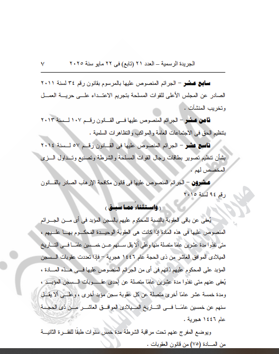 العفو الرئاسي بمناسبة عيد الاضحي