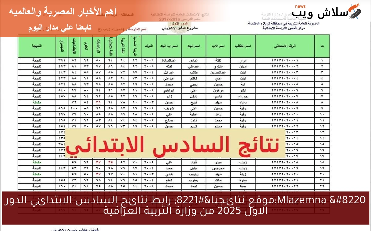 Mlazemna “موقع نتائجنا” رابط نتائج السادس الابتدائي الدور الاول 2025 من وزارة التربية العراقية