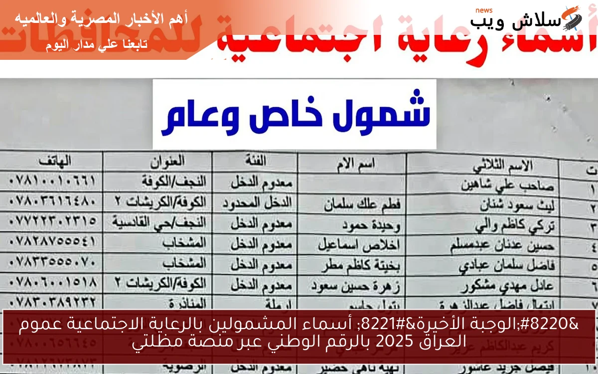 “الوجبة الأخيرة” أسماء المشمولين بالرعاية الاجتماعية عموم العراق 2025 بالرقم الوطني عبر منصة مظلتي