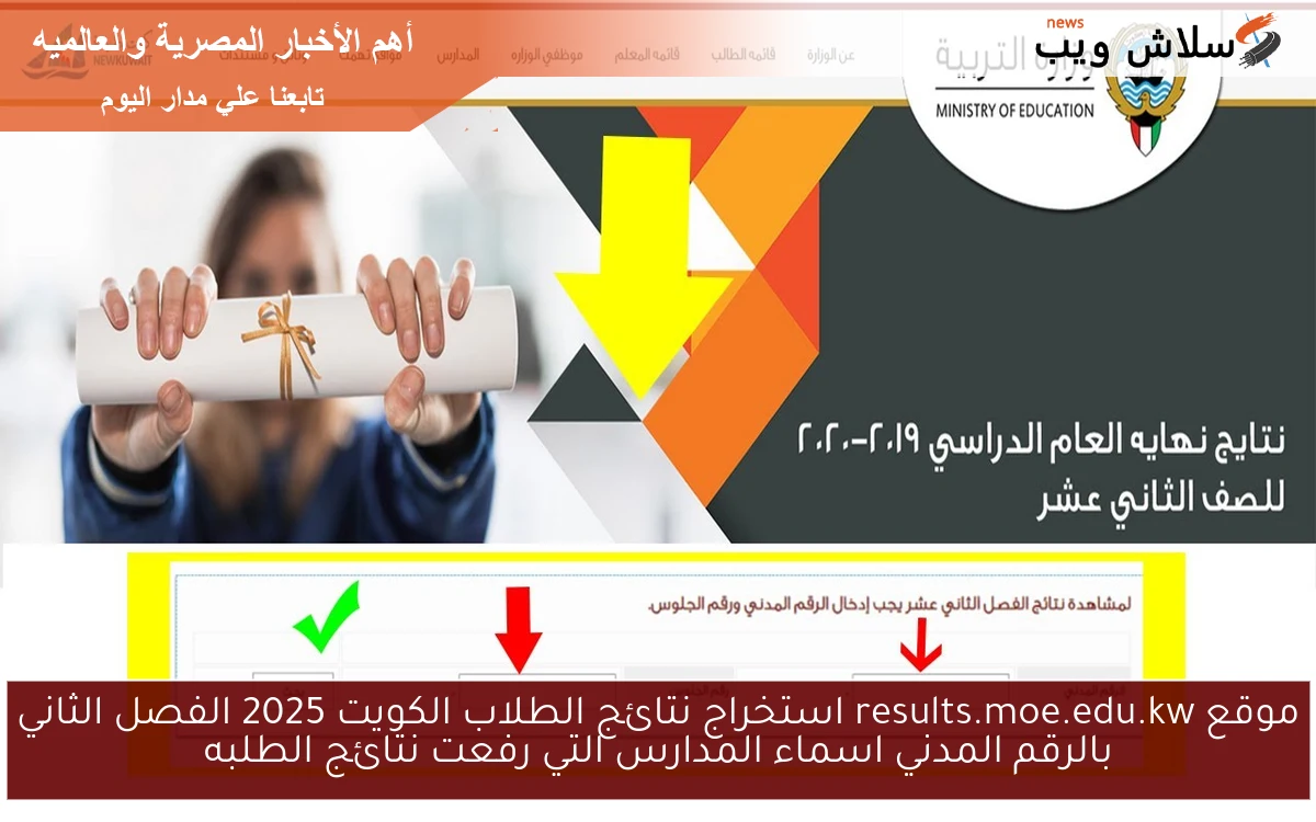 موقع results.moe.edu.kw استخراج نتائج الطلاب الكويت 2025 الفصل الثاني بالرقم المدني اسماء المدارس التي رفعت نتائج الطلبه