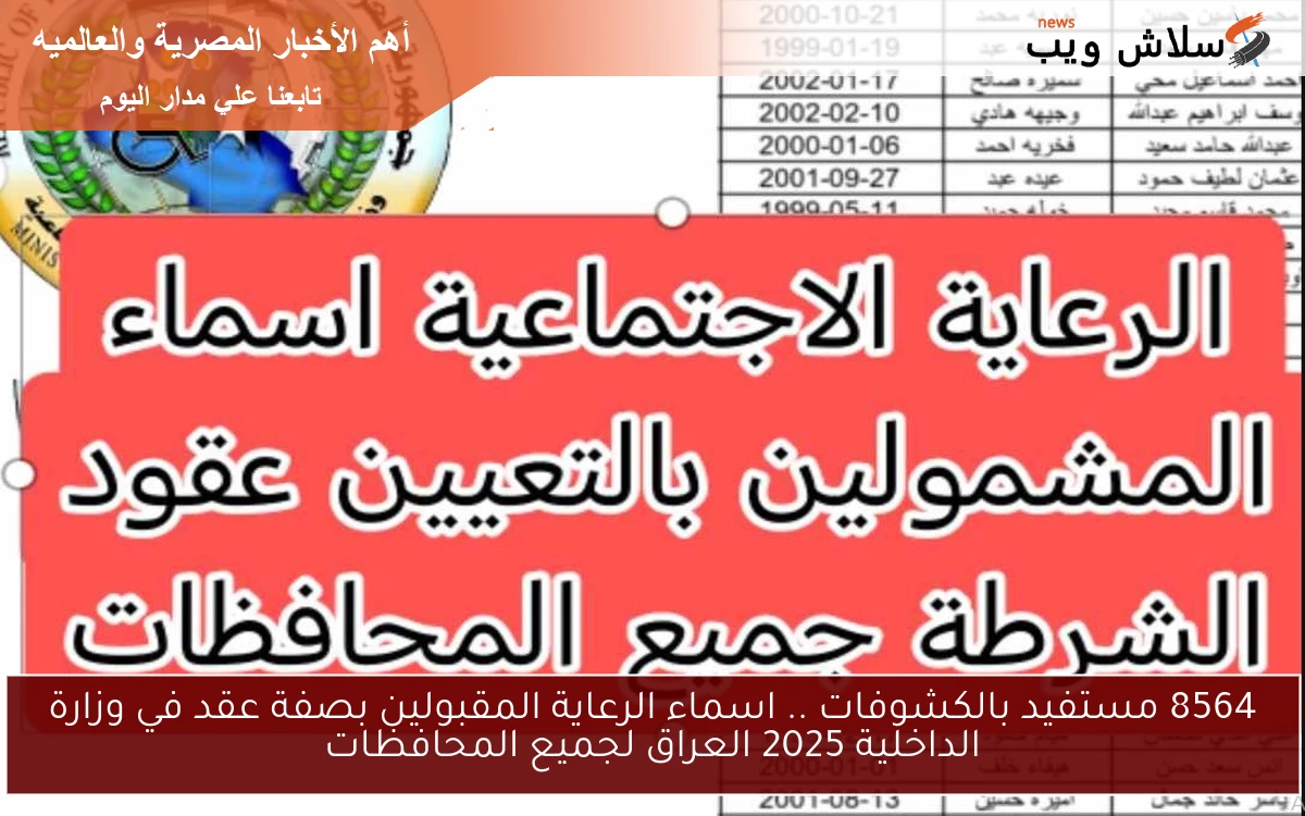 8564 مستفيد بالكشوفات .. اسماء الرعاية المقبولين بصفة عقد في وزارة الداخلية 2025 العراق لجميع المحافظات