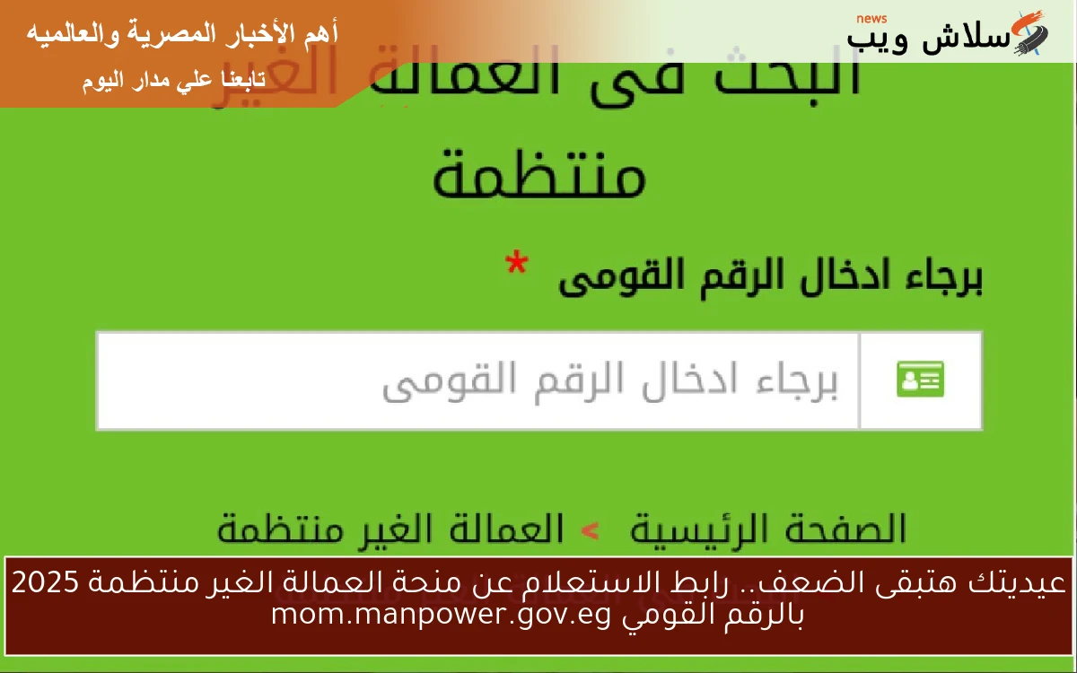 حالا عيديتك هتبقى الضعف.. رابط الاستعلام عن منحة العمالة الغير منتظمة 2025 بالرقم القومي mom.manpower.gov.eg