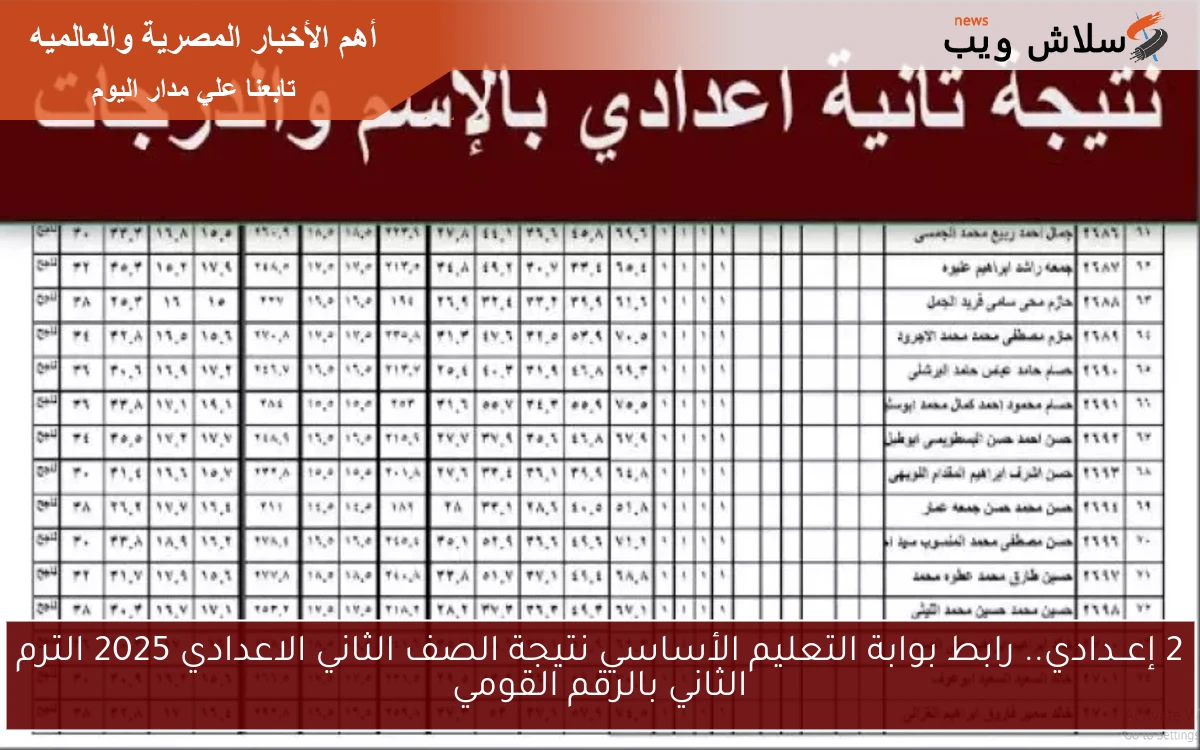 2 إعــدادي.. رابط بوابة التعليم الأساسي نتيجة الصف الثاني الاعدادي 2025 الترم الثاني بالرقم القومي 2 2 إعــدادي.. رابط بوابة التعليم الأساسي نتيجة الصف الثاني الاعدادي 2025 الترم الثاني بالرقم القومي