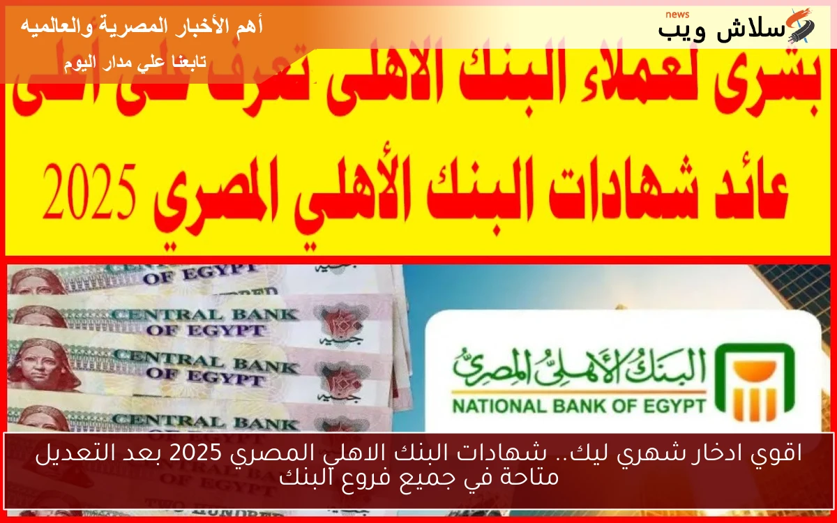 اقوي ادخار شهري ليك.. شهادات البنك الاهلي المصري 2025 بعد التعديل متاحة في جميع فروع البنك