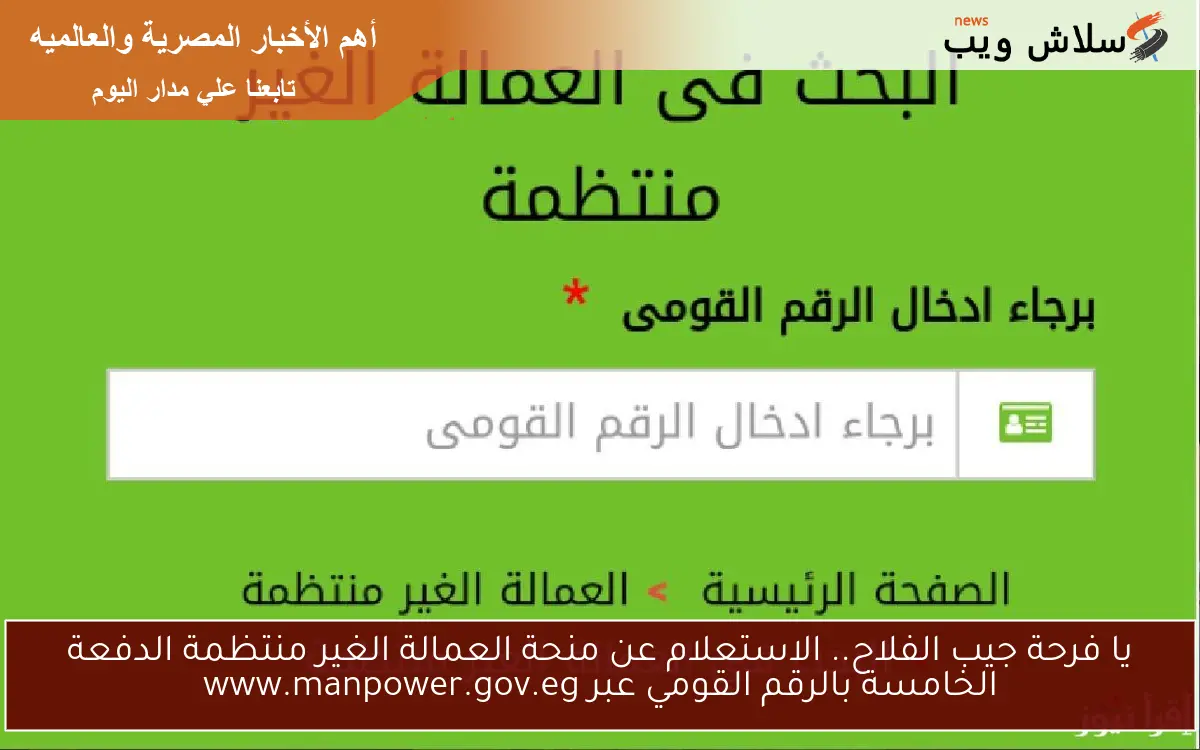 يا فرحة جيب الفلاح.. الاستعلام عن منحة العمالة الغير منتظمة الدفعة الخامسة بالرقم القومي عبر www.manpower.gov.eg