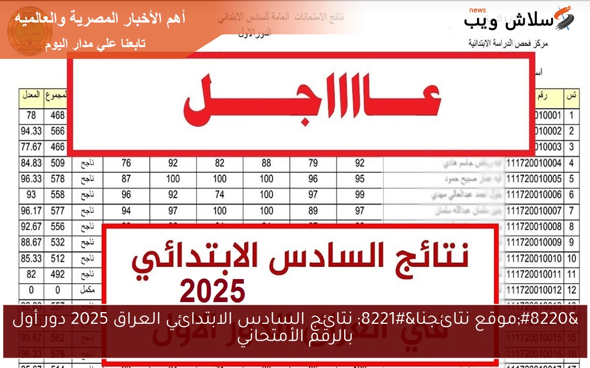 “موقع نتائجنا” نتائج السادس الابتدائي العراق 2025 دور أول بالرقم الأمتحاني