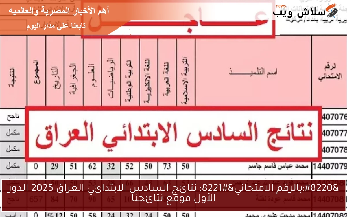 “بالرقم الامتحاني” نتائج السادس الابتدائي العراق 2025 الدور الأول موقع نتائجنا