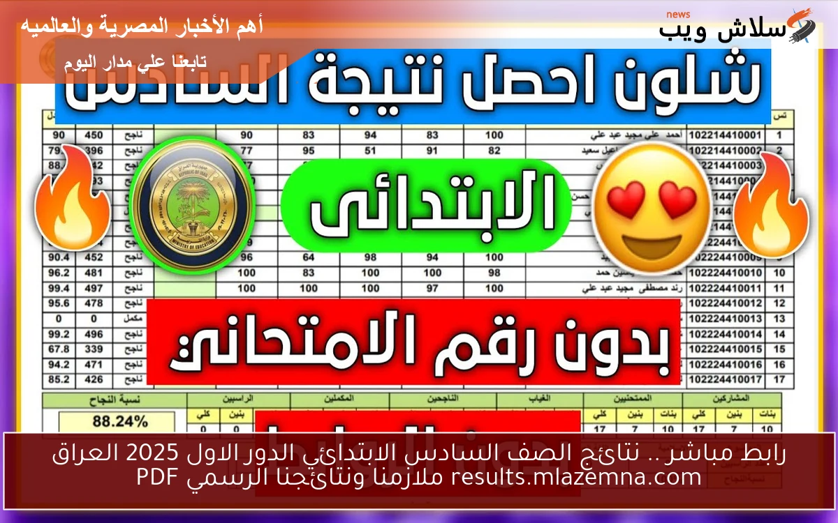 رابط مباشر وسريع IQD .. نتائج الصف السادس الابتدائي الدور الاول 2025 العراق results.mlazemna.com ملازمنا ونتائجنا الرسمي PDF