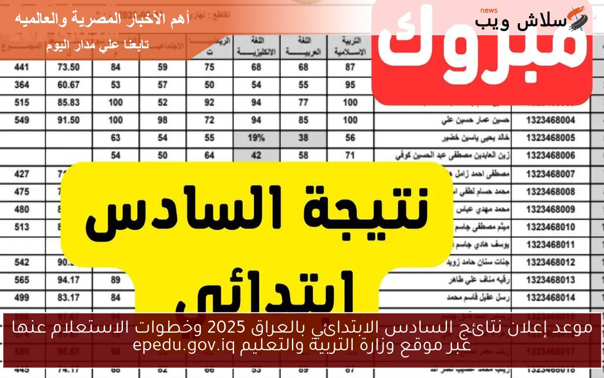 موعد إعلان نتائج السادس الابتدائي بالعراق 2025 وخطوات الاستعلام عنها عبر موقع وزارة التربية والتعليم epedu.gov.iq