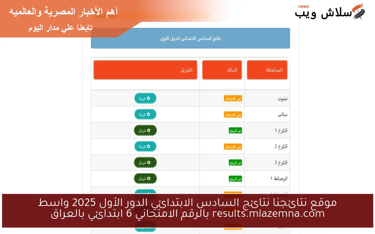 تم الرفع .. موقع نتائجنا نتائج السادس الابتدائي الدور الأول 2025 الكرخ 2 الثانية results.mlazemna.com بالرقم الامتحاني 6 ابتدائي بالعراق 2 تم الرفع .. موقع نتائجنا نتائج السادس الابتدائي الدور الأول 2025 الكرخ 2 الثانية results.mlazemna.com بالرقم الامتحاني 6 ابتدائي بالعراق