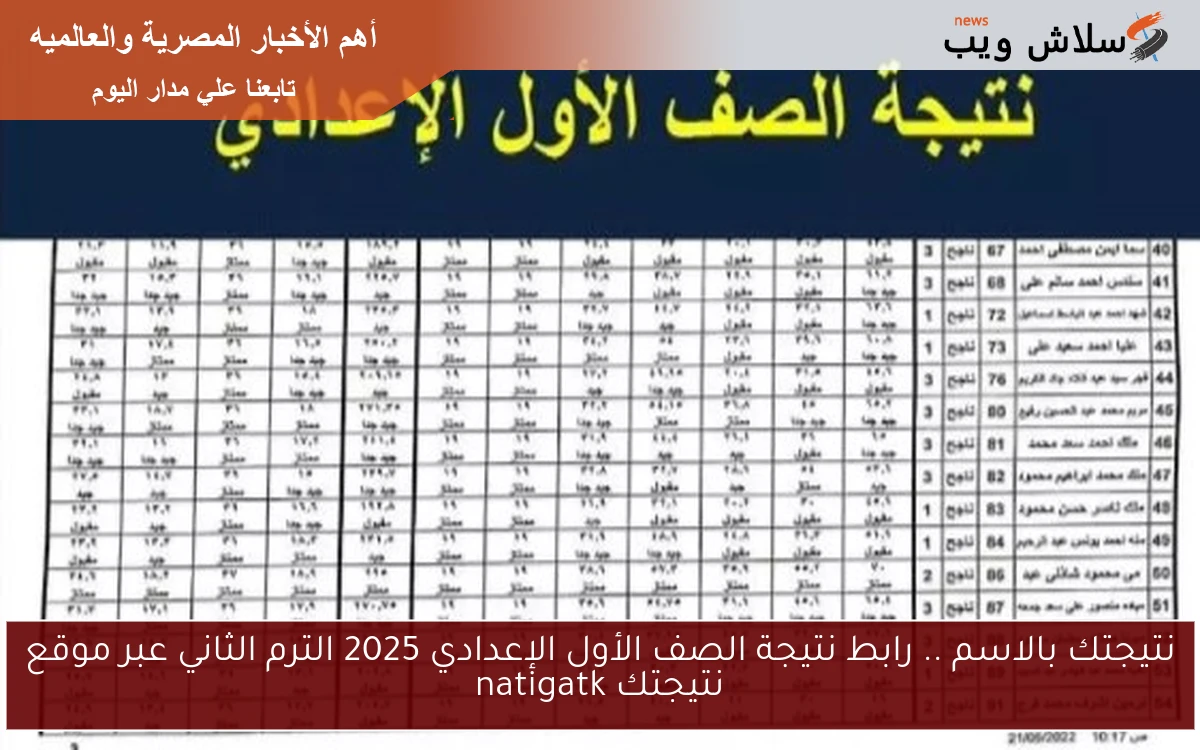 نتيجتك بالاسم .. رابط نتيجة الصف الأول الإعدادي 2025 الترم الثاني عبر موقع نتيجتك natigatk