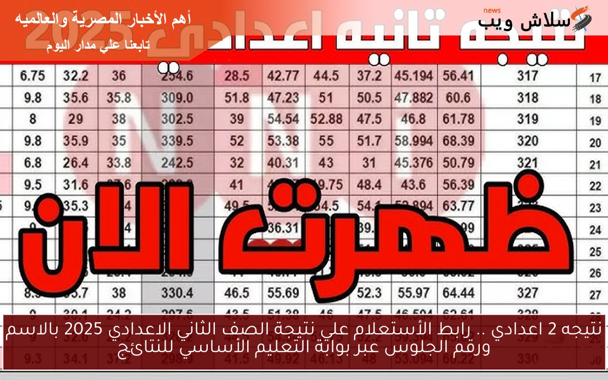 بوابة التعليم الأساسي نتيجه 2 اعدادي .. رابط الأستعلام علي نتيجة الصف الثاني الاعدادي 2025 بالاسم ورقم الجلوس natigatk الأن