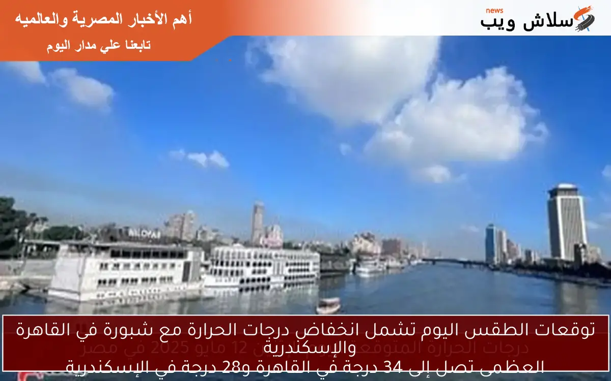 توقعات الطقس اليوم تشمل انخفاض درجات الحرارة مع شبورة في القاهرة والإسكندرية العظمى تصل إلى 34 درجة في القاهرة و28 درجة في الإسكندرية 2 توقعات الطقس اليوم تشمل انخفاض درجات الحرارة مع شبورة في القاهرة والإسكندرية
العظمى تصل إلى 34 درجة في القاهرة و28 درجة في الإسكندرية
