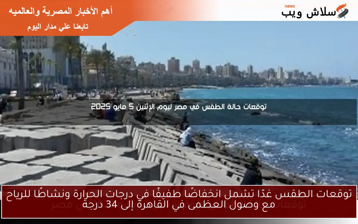 توقعات الطقس غدًا تشمل انخفاضًا طفيفًا في درجات الحرارة ونشاطًا للرياح مع وصول العظمى في القاهرة إلى 34 درجة 2 توقعات الطقس غدًا تشمل انخفاضًا طفيفًا في درجات الحرارة ونشاطًا للرياح مع وصول العظمى في القاهرة إلى 34 درجة