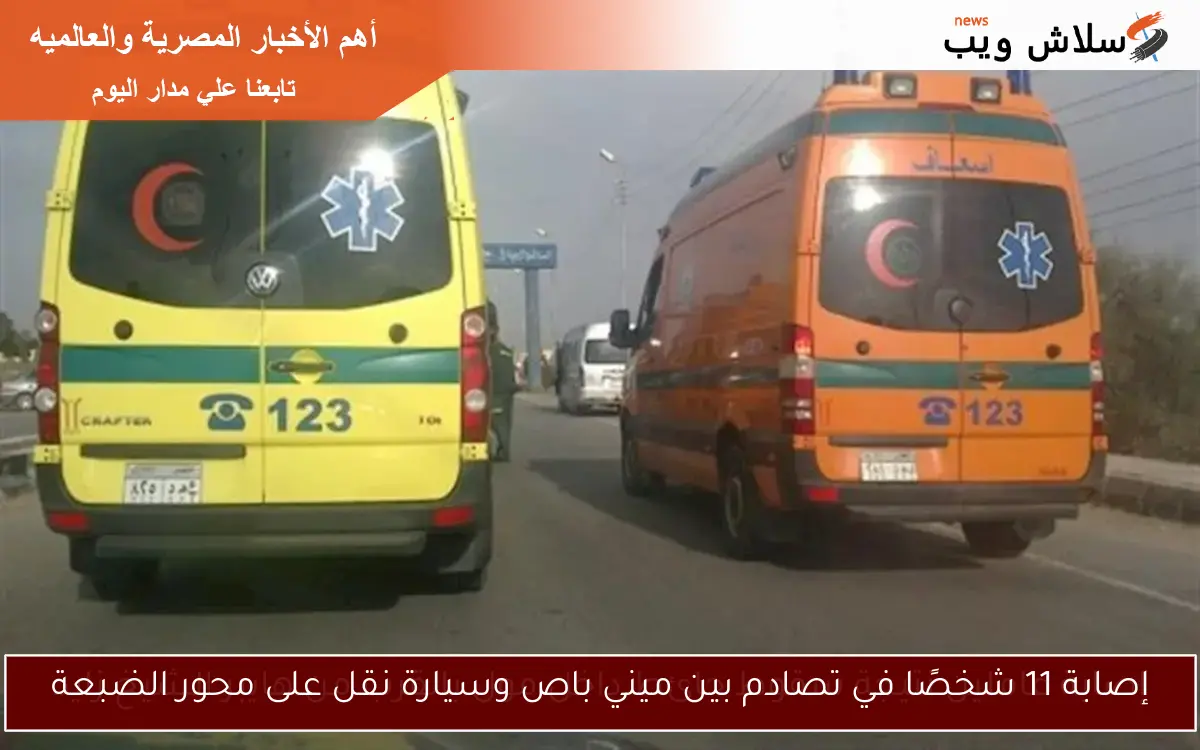 إصابة 11 شخصًا في تصادم بين ميني باص وسيارة نقل على محور الضبعة 2 إصابة 11 شخصًا في تصادم بين ميني باص وسيارة نقل على محور الضبعة