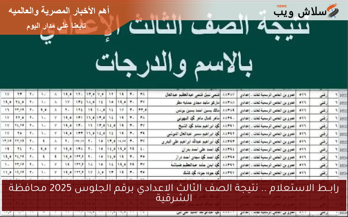 رابــط الاستعلام .. نتيجة الصف الثالث الاعدادي برقم الجلوس 2025 محافظة الشرقية