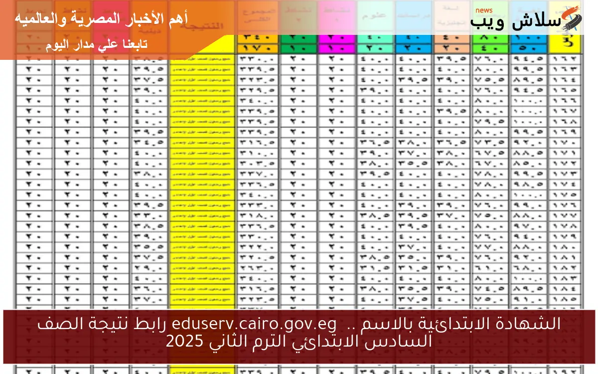 الشهادة الابتدائية بالاسم .. eduserv.cairo.gov.eg رابط نتيجة الصف السادس الابتدائي الترم الثاني 2025 2 الشهادة الابتدائية بالاسم .. eduserv.cairo.gov.eg رابط نتيجة الصف السادس الابتدائي الترم الثاني 2025