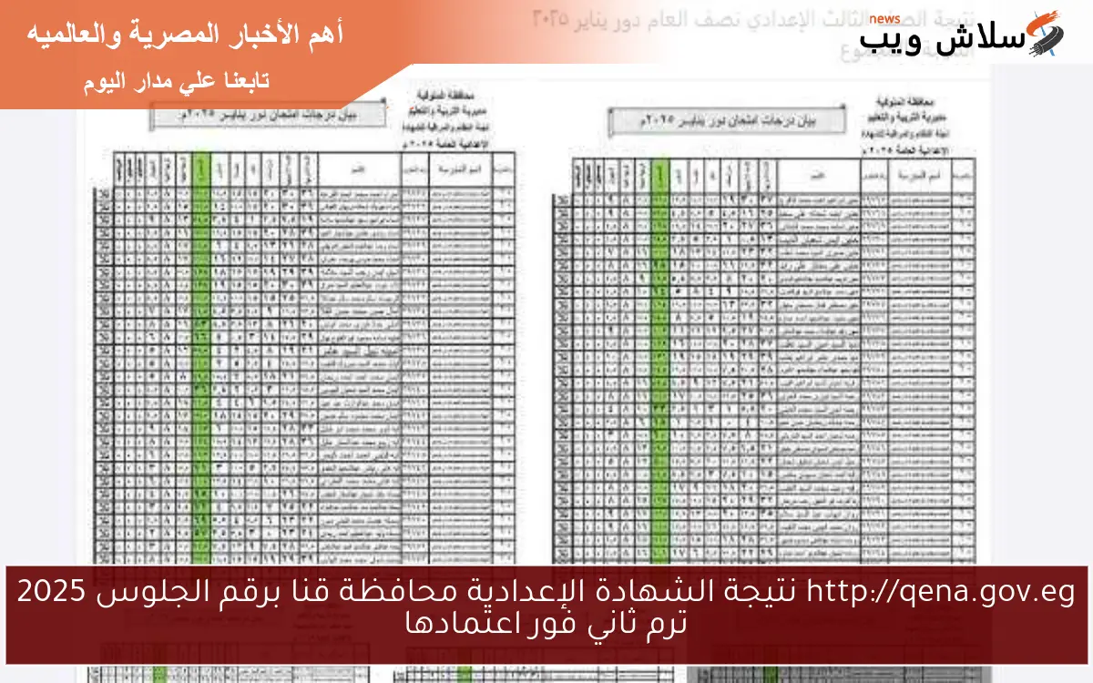 http://qena.gov.eg نتيجة الشهادة الإعدادية محافظة قنا برقم الجلوس 2025 ترم ثاني فور اعتمادها