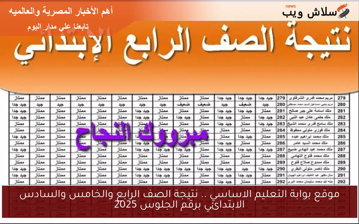 موقع بوابة التعليم الاساسي .. نتيجة الصف الرابع والخامس والسادس الابتدائي برقم الجلوس 2025 2 موقع بوابة التعليم الاساسي .. نتيجة الصف الرابع والخامس والسادس الابتدائي برقم الجلوس 2025