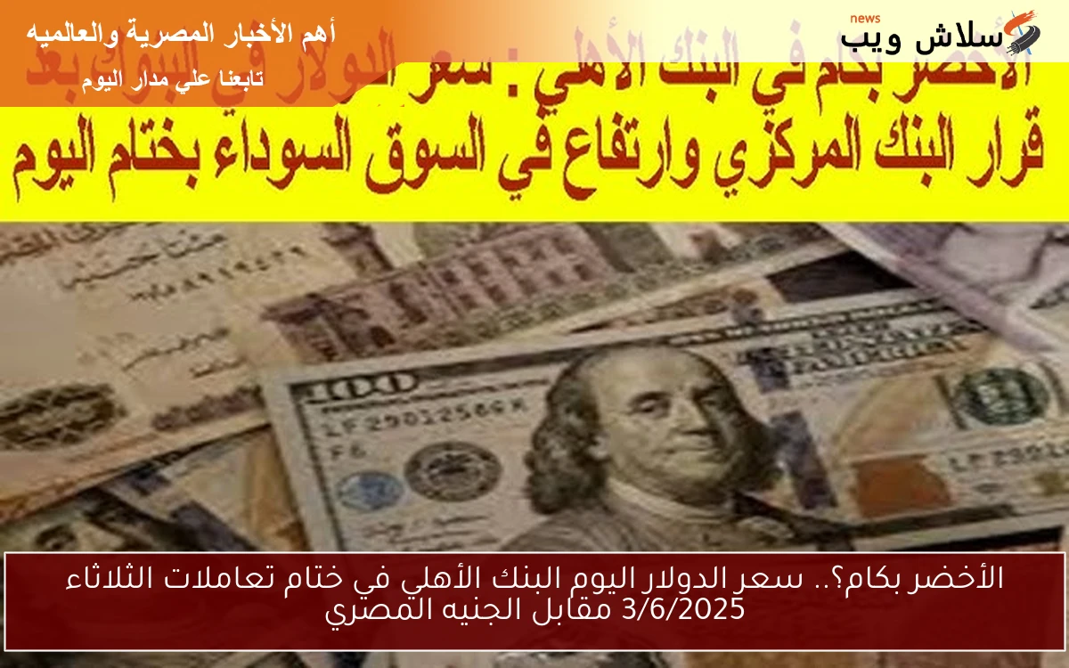 الأخضر بكام؟.. سعر الدولار اليوم البنك الأهلي في ختام تعاملات الثلاثاء 3/6/2025 مقابل الجنيه المصري 2 الأخضر بكام؟.. سعر الدولار اليوم البنك الأهلي في ختام تعاملات الثلاثاء 3/6/2025 مقابل الجنيه المصري