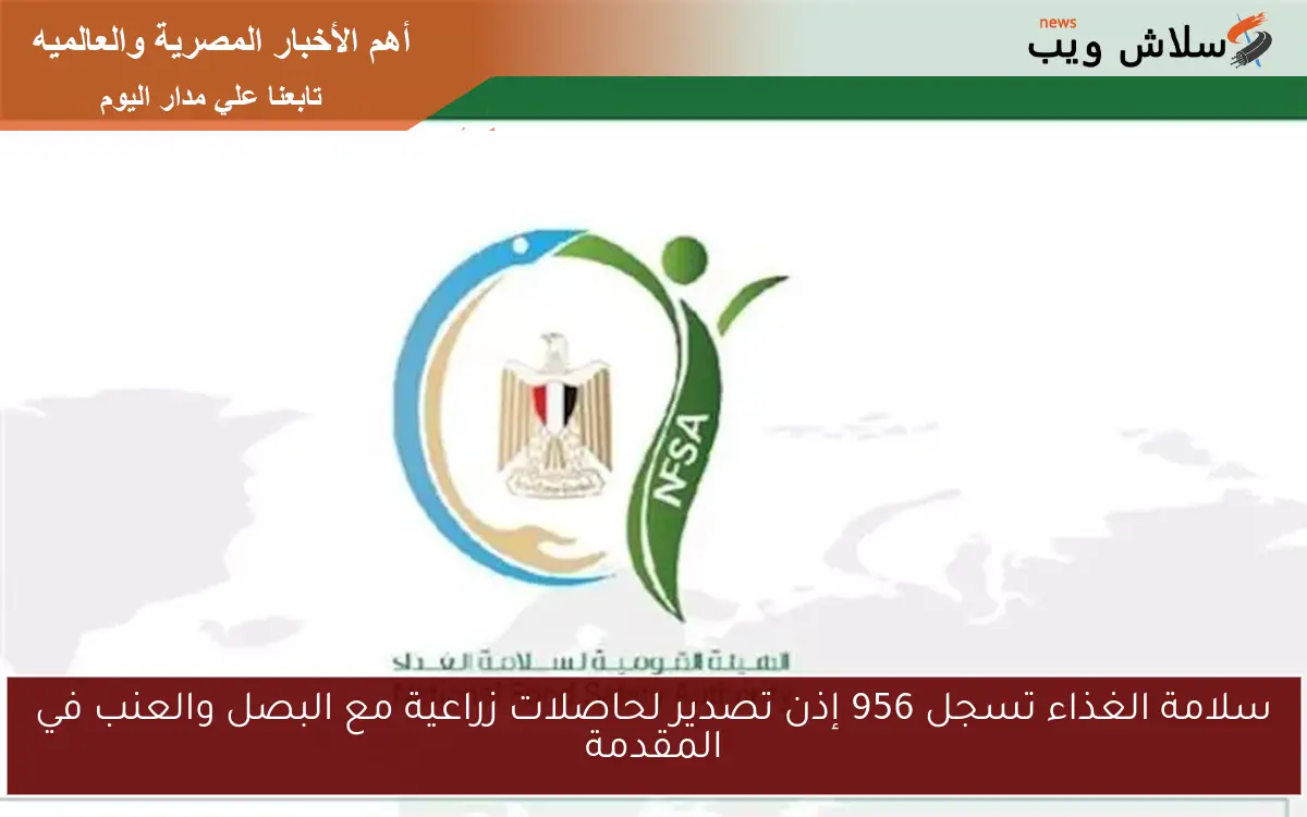 سلامة الغذاء تسجل 956 إذن تصدير لحاصلات زراعية مع البصل والعنب في المقدمة