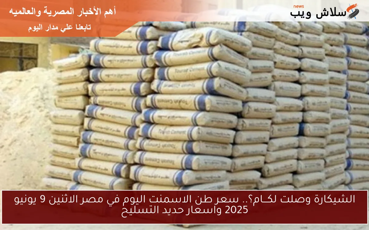 الشيكارة وصلت لكـــام؟.. سعر طن الاسمنت اليوم في مصر الاثنين 9 يونيو 2025 واسعار حديد التسليح 2 الشيكارة وصلت لكـــام؟.. سعر طن الاسمنت اليوم في مصر الاثنين 9 يونيو 2025 واسعار حديد التسليح
