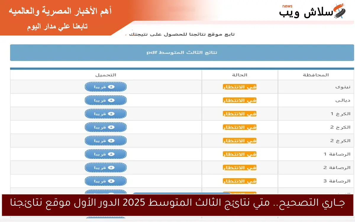 جــاري التصحيح.. متي نتائج الثالث المتوسط 2025 الدور الأول موقع نتائجنا 2 جــاري التصحيح.. متي نتائج الثالث المتوسط 2025 الدور الأول موقع نتائجنا