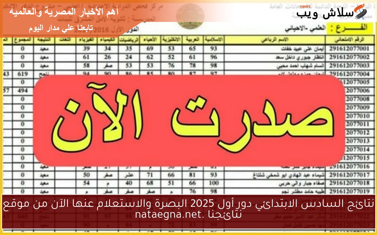 نتائج السادس الابتدائي دور أول 2025 البصرة والاستعلام عنها الآن من موقع نتائجنا .nataegna.net 2 نتائج السادس الابتدائي دور أول 2025 البصرة والاستعلام عنها الآن من موقع نتائجنا .nataegna.net