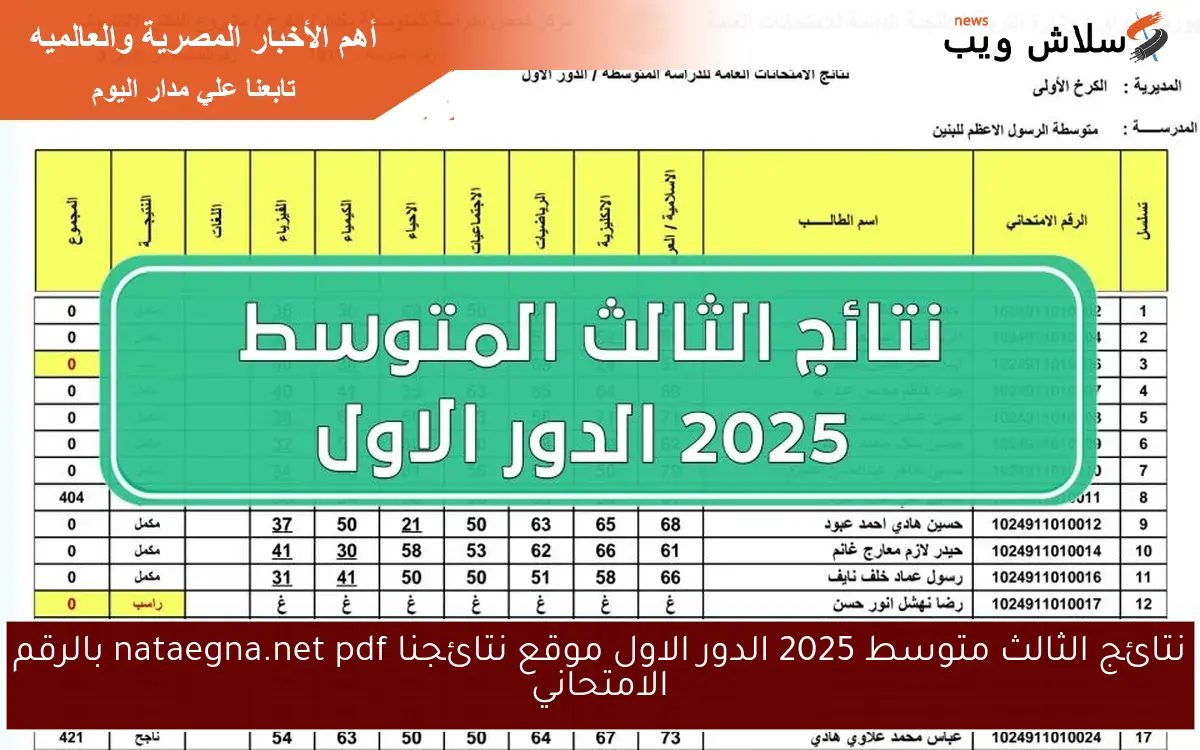 نتائج الثالث متوسط 2025 الدور الاول موقع نتائجنا nataegna.net pdf بالرقم الامتحاني 2 نتائج الثالث متوسط 2025 الدور الاول موقع نتائجنا nataegna.net pdf بالرقم الامتحاني
