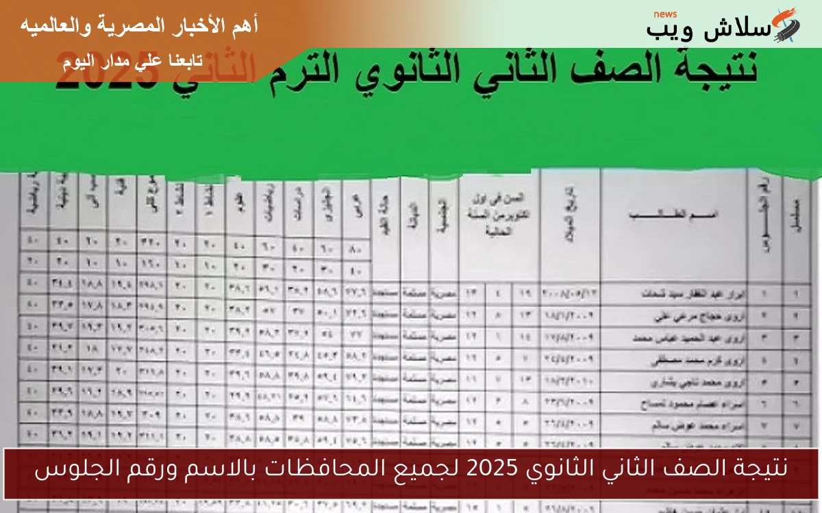 نتيجة الصف الثاني الثانوي 2025 لجميع المحافظات بالاسم ورقم الجلوس 2 نتيجة الصف الثاني الثانوي 2025 لجميع المحافظات بالاسم ورقم الجلوس