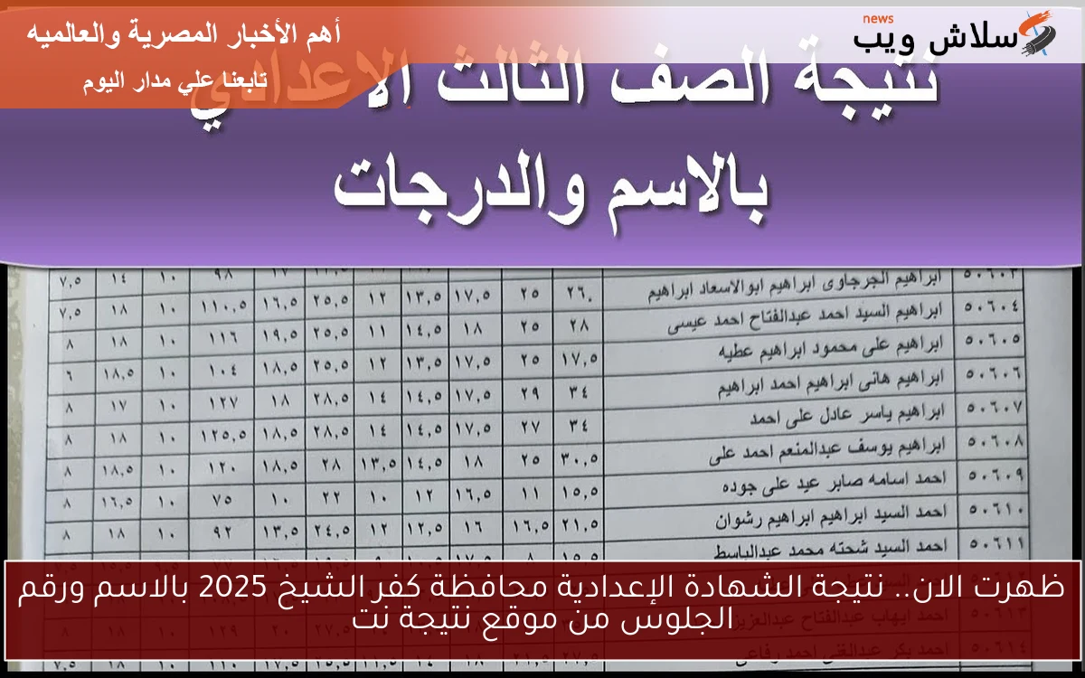 ظهرت الان.. نتيجة الشهادة الإعدادية محافظة كفر الشيخ 2025 بالاسم ورقم الجلوس من موقع نتيجة نت