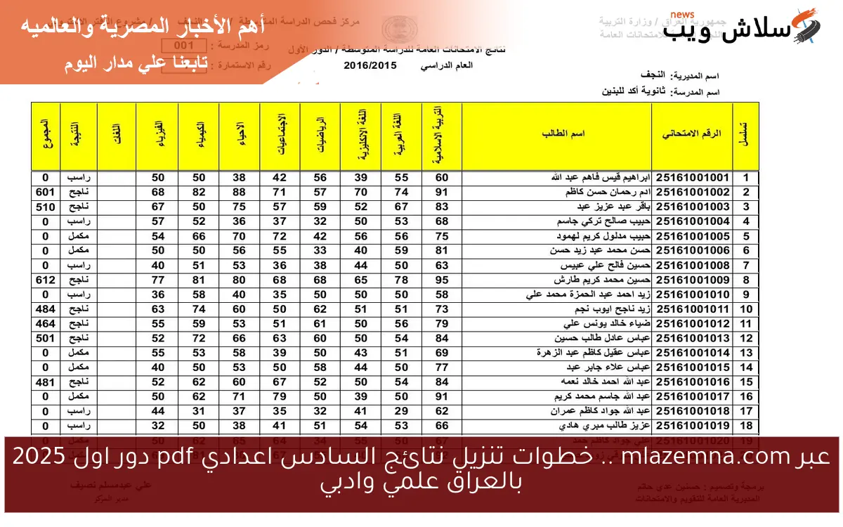 عبر mlazemna.com .. خطوات تنزيل نتائج السادس اعدادي pdf دور اول 2025 بالعراق علمي وادبي 2 عبر mlazemna.com .. خطوات تنزيل نتائج السادس اعدادي pdf دور اول 2025 بالعراق علمي وادبي