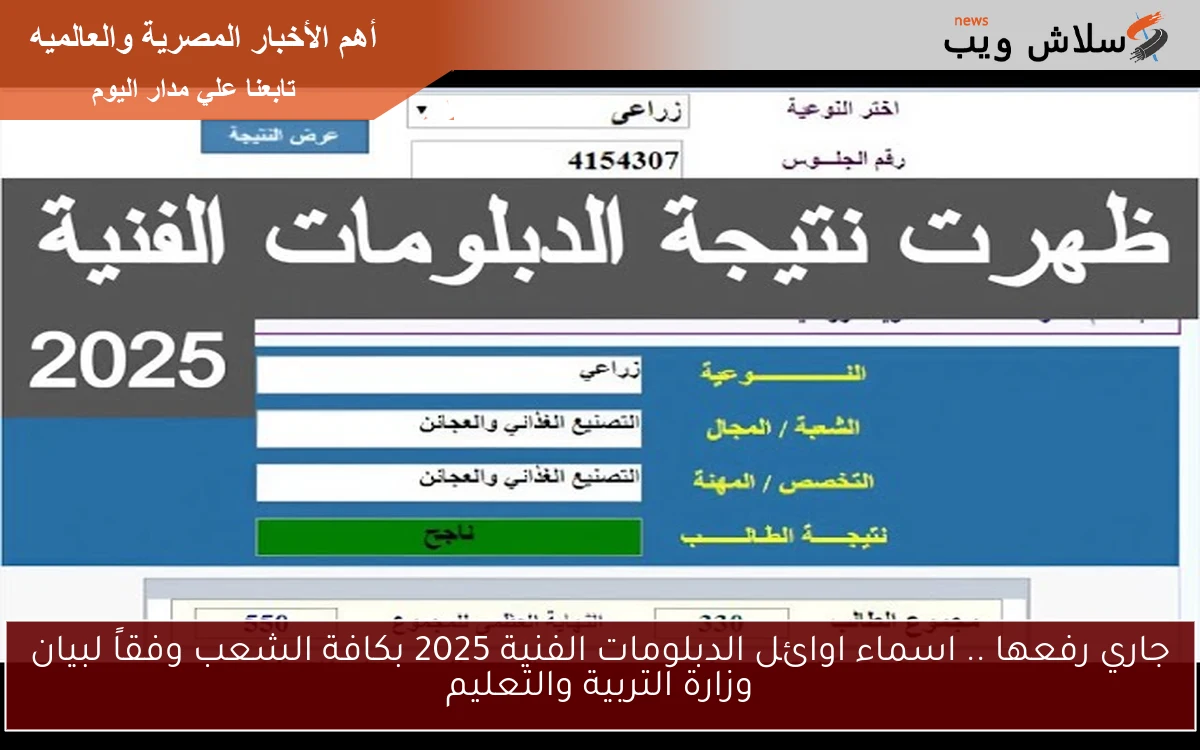 جاري رفعها .. اسماء اوائل الدبلومات الفنية 2025 بكافة الشعب وفقاً لبيان وزارة التربية والتعليم 2 جاري رفعها .. اسماء اوائل الدبلومات الفنية 2025 بكافة الشعب وفقاً لبيان وزارة التربية والتعليم