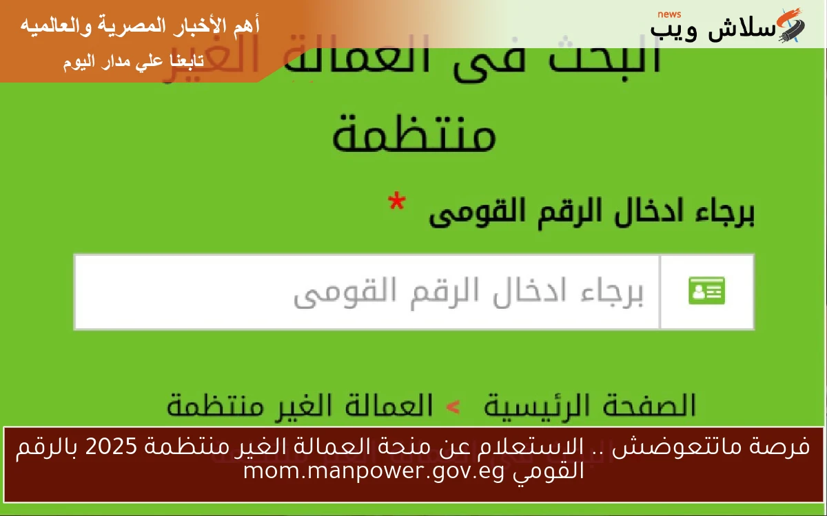 فرصة ماتتعوضش .. الاستعلام عن منحة العمالة الغير منتظمة 2025 بالرقم القومي mom.manpower.gov.eg