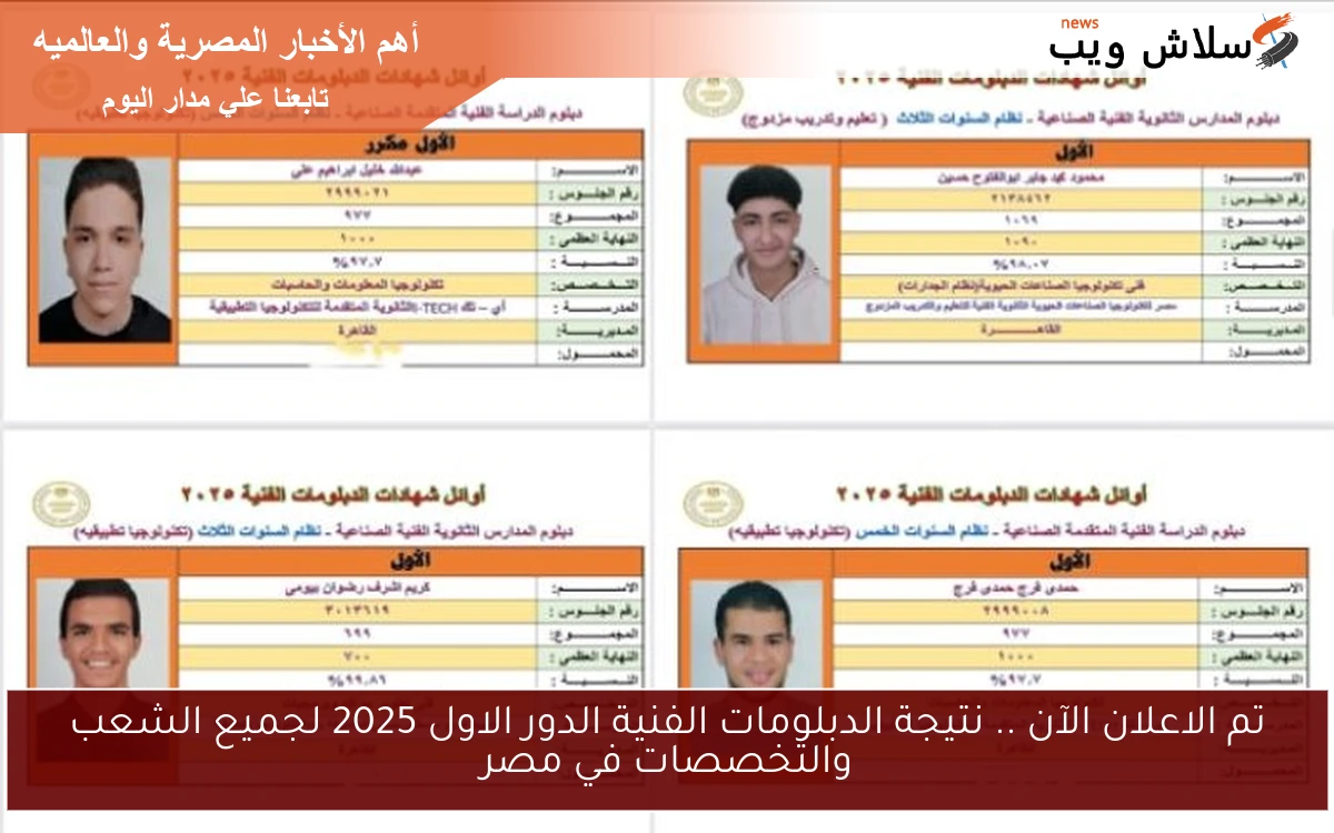 تم الاعلان الآن .. نتيجة الدبلومات الفنية الدور الاول 2025 لجميع الشعب والتخصصات في مصر 2 تم الاعلان الآن .. نتيجة الدبلومات الفنية الدور الاول 2025 لجميع الشعب والتخصصات في مصر