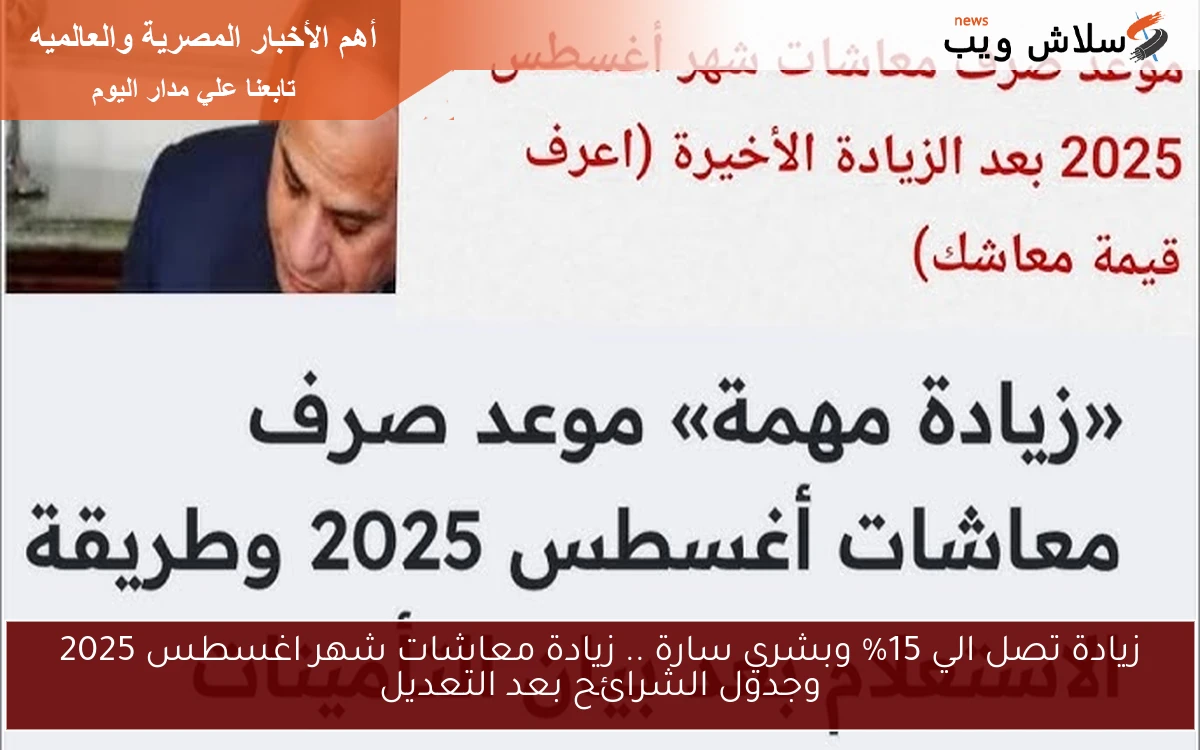 زيادة تصل الي 15% وبشري سارة .. زيادة معاشات شهر اغسطس 2025 وجدول الشرائح بعد التعديل 2 زيادة تصل الي 15% وبشري سارة .. زيادة معاشات شهر اغسطس 2025 وجدول الشرائح بعد التعديل