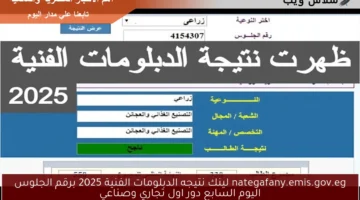 لينك نتيجه الدبلومات الفنية 2025 برقم الجلوس اليوم السابع