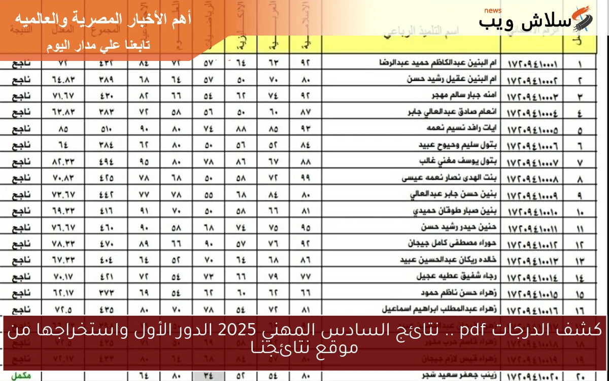 كشف الدرجات pdf .. نتائج السادس المهني 2025 الدور الأول واستخراجها من موقع نتائجنــا 2 كشف الدرجات pdf .. نتائج السادس المهني 2025 الدور الأول واستخراجها من موقع نتائجنــا