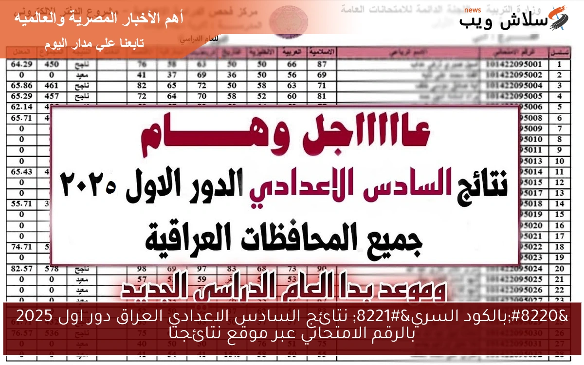 "بالكود السري" نتائج السادس الاعدادي العراق دور اول 2025 بالرقم الامتحاني عبر موقع نتائجنا 2 “بالكود السري” نتائج السادس الاعدادي العراق دور اول 2025 بالرقم الامتحاني عبر موقع نتائجنا