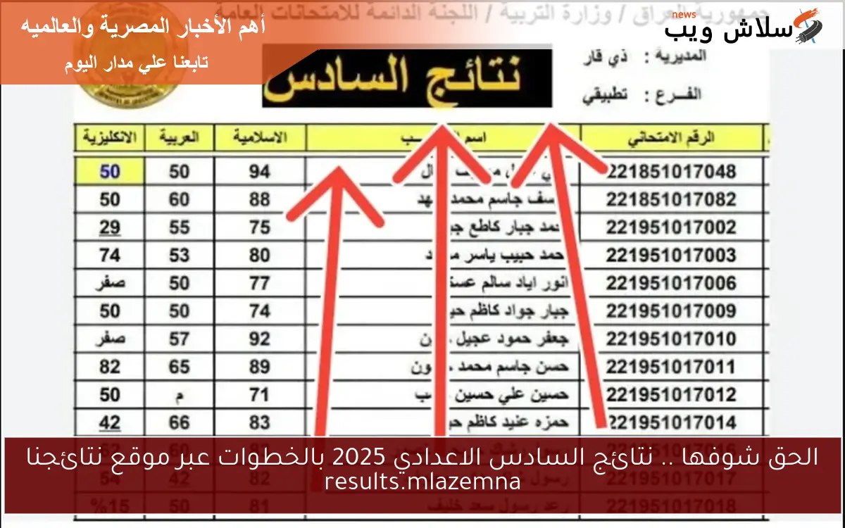 الحق شوفها .. نتائج السادس الاعدادي 2025 بالخطوات عبر موقع نتائجنا results.mlazemna 2 الحق شوفها .. نتائج السادس الاعدادي 2025 بالخطوات عبر موقع نتائجنا results.mlazemna