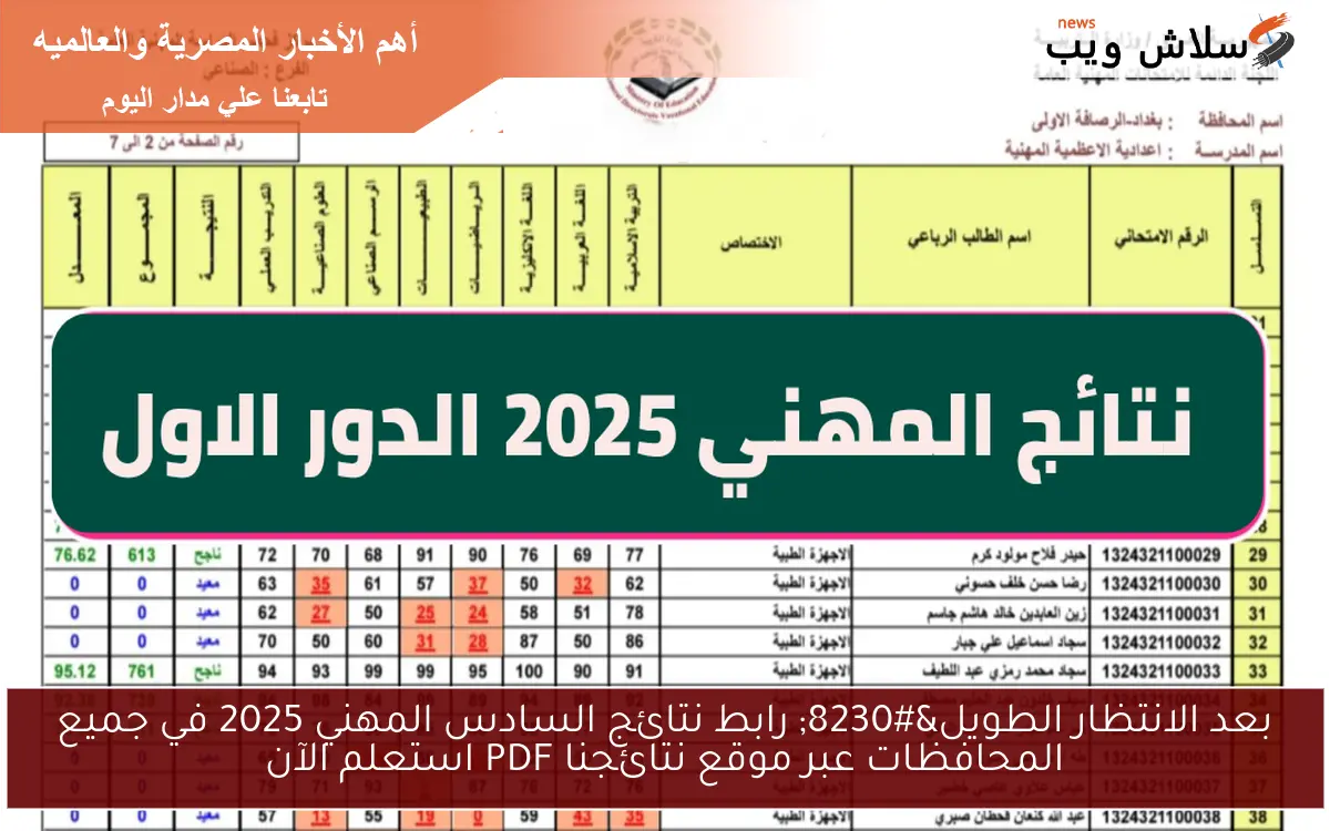 بعد الانتظار الطويل... رابط نتائج السادس المهني 2025 في جميع المحافظات عبر موقع نتائجنا PDF استعلم الآن nataegna.net 2 بعد الانتظار الطويل… رابط نتائج السادس المهني 2025 في جميع المحافظات عبر موقع نتائجنا PDF استعلم الآن nataegna.net