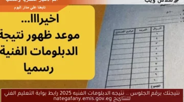 نتيجه الدبلومات الفنيه 2025 رابط بوابة التعليم الفني للنتائج