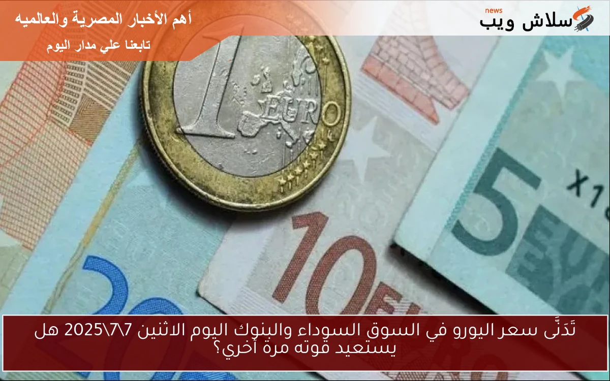 تَدَنَّى سعر اليورو في السوق السوداء والبنوك اليوم الاثنين 772025 هل يستعيد قوته مرة أخري؟ 2 تَدَنَّى سعر اليورو في السوق السوداء والبنوك اليوم الاثنين 7\7\2025 هل يستعيد قوته مرة أخري؟